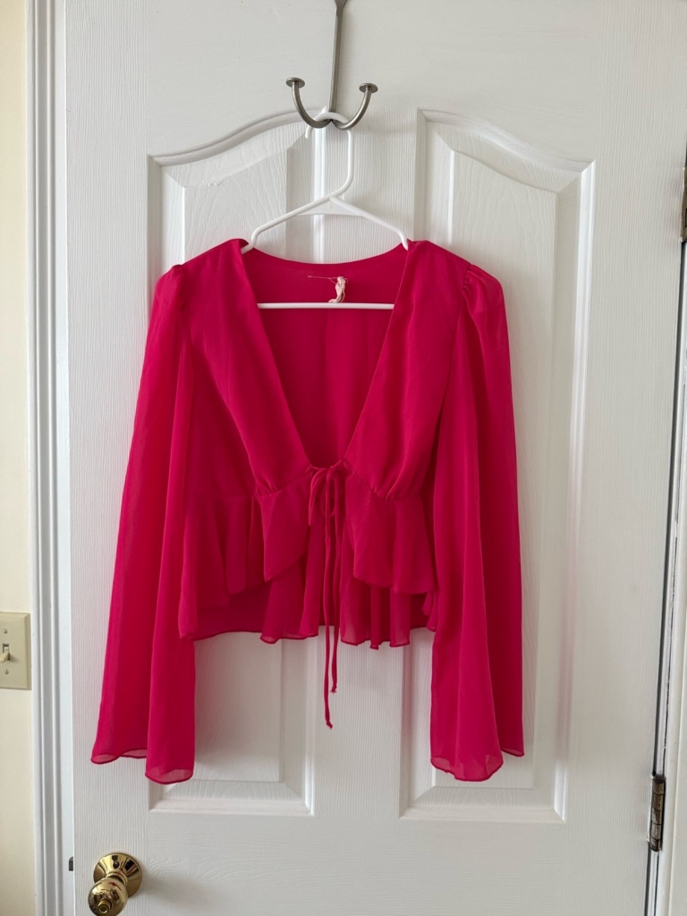 Showpo Hot Pink Tie-Front Peplum Blouse